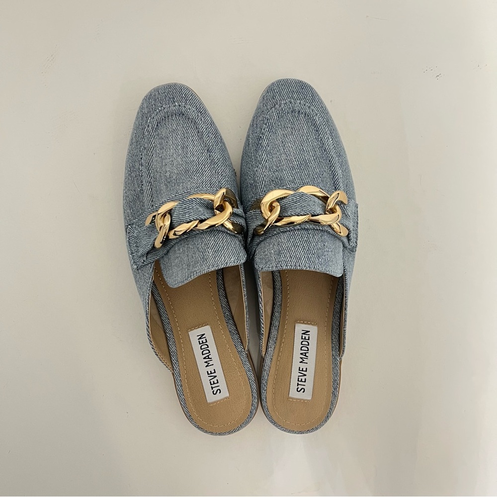 Steve Madden Cassady Loafer Mule In Light Denim Color- New In Box - Reemoly - Picture 2 of 10